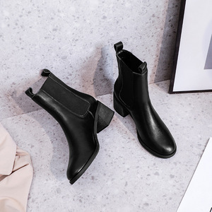 High heeled British short boots women sexy thin single boots thick heeled motorcycle boots women's fashion