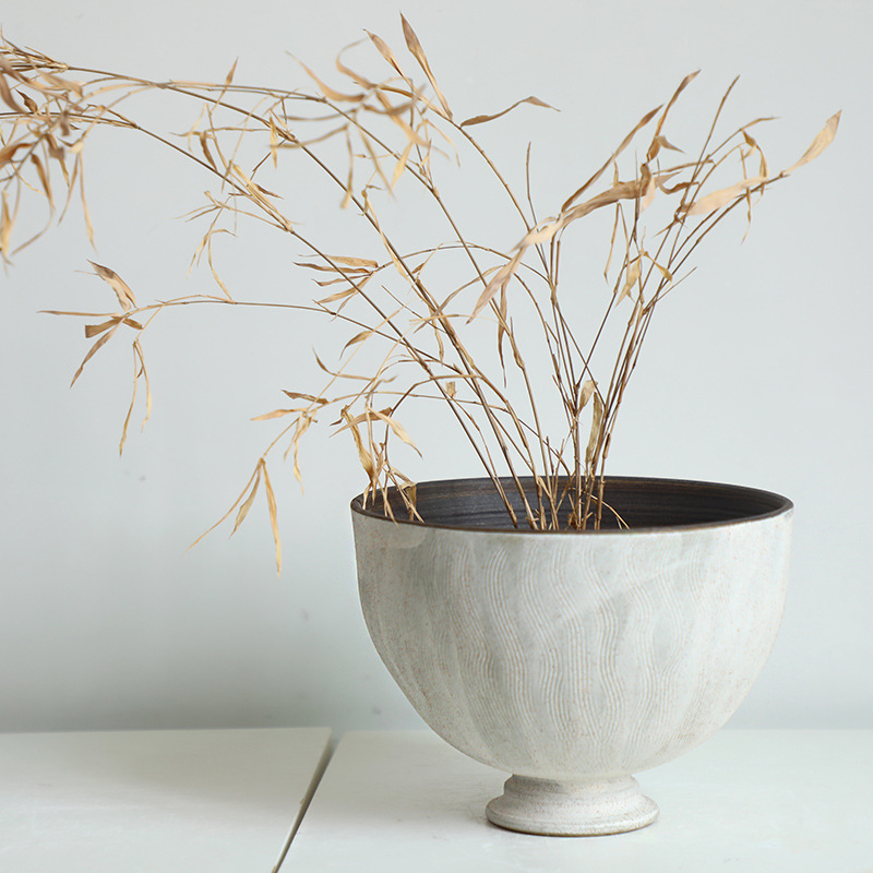 Quiet Style Zen Jingdezhen Ceramic Vase Handmade Ceramic Art Large Mouth Flower Vase Green Planting Pot New Chinese Style Countertop Flower Pot