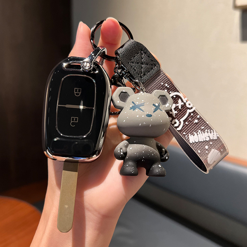 르노 D-스트레이트 플레이트 2 키 [싱글 쉘 블랙] + 그레이 폭력 곰 펜던트
