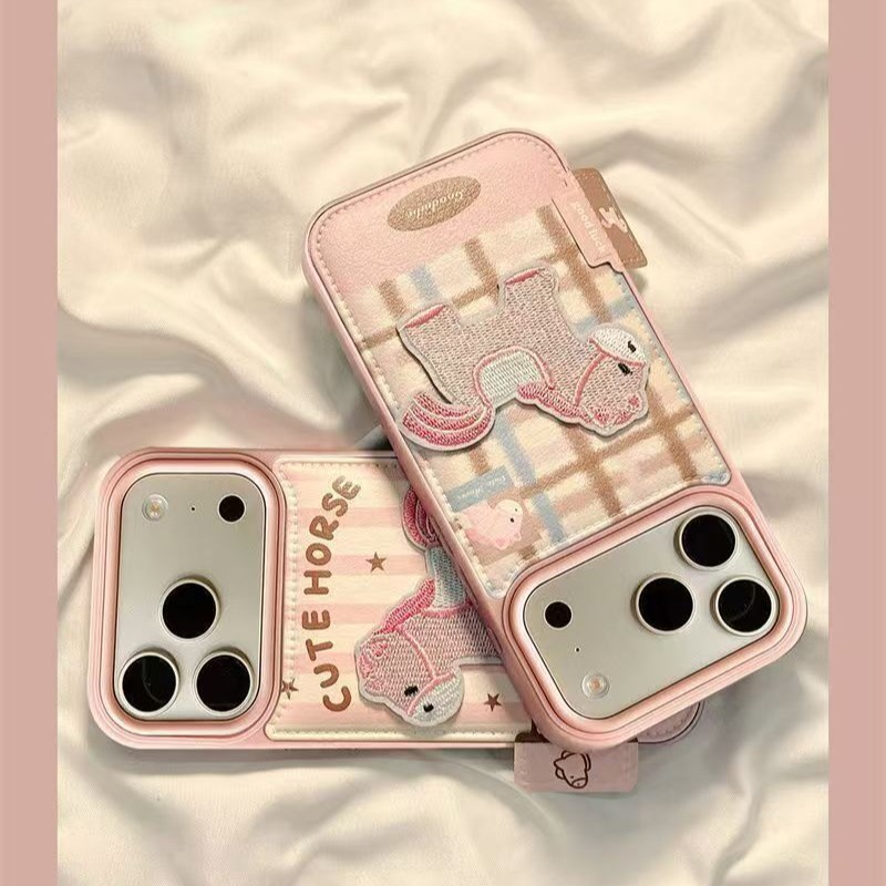 Pink Horse Embroidered with Small Label Suitable for Honor 400 Mobile Phone Case Honor 300 New X70 Soft Shell Honor 200