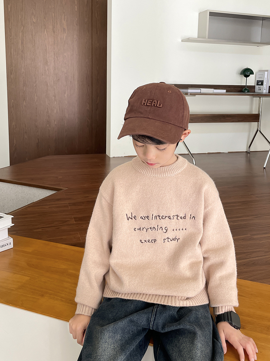Boys' Soft and Trendy Korean-Style Round-Neck Sweater, Fashionable Knitwear for Children, New Autumn/Winter 2025 Children's Clothing, Winter Wear