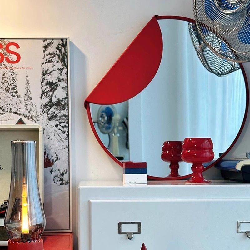 Bauhaus Round Mirror Decorative Painting for Bathroom, Creative Dopamine Home Decor, Light Luxury Dressing Table