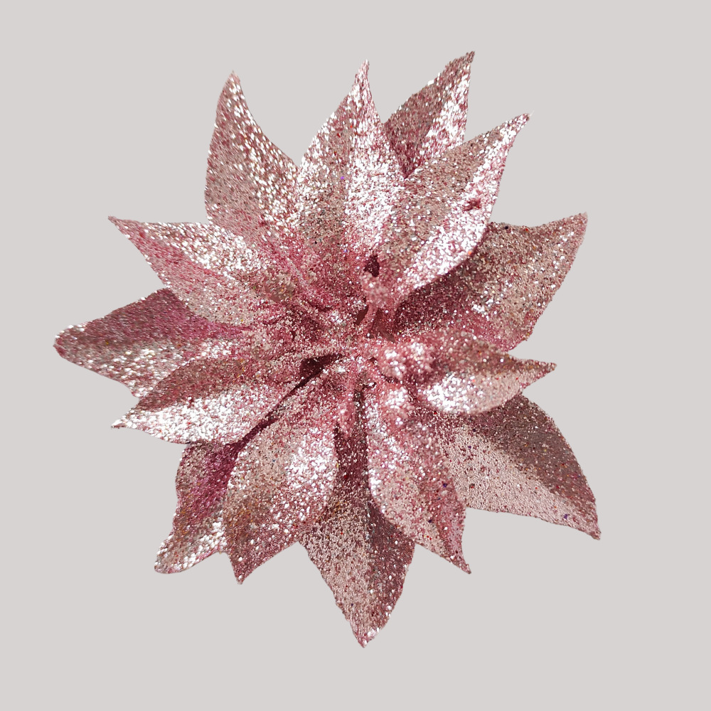 Polvo de oro de 9cm cabeza de flor de Navidad flor de simulación brillo flor de Navidad decoración de árbol de Navidad decoración de vacaciones accesorios de guirnalda