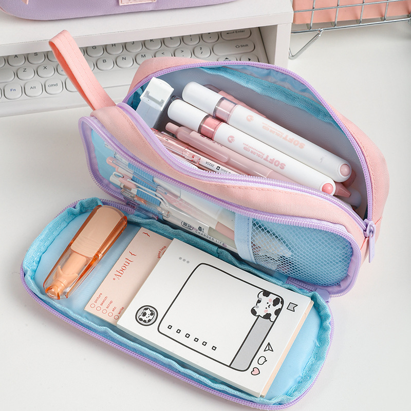 Estuche para lápices multifunción con cremallera Mingyue Tres, paquete de almacenamiento de papelería de gran capacidad y alto valor minimalista Mingyue para estudiantes