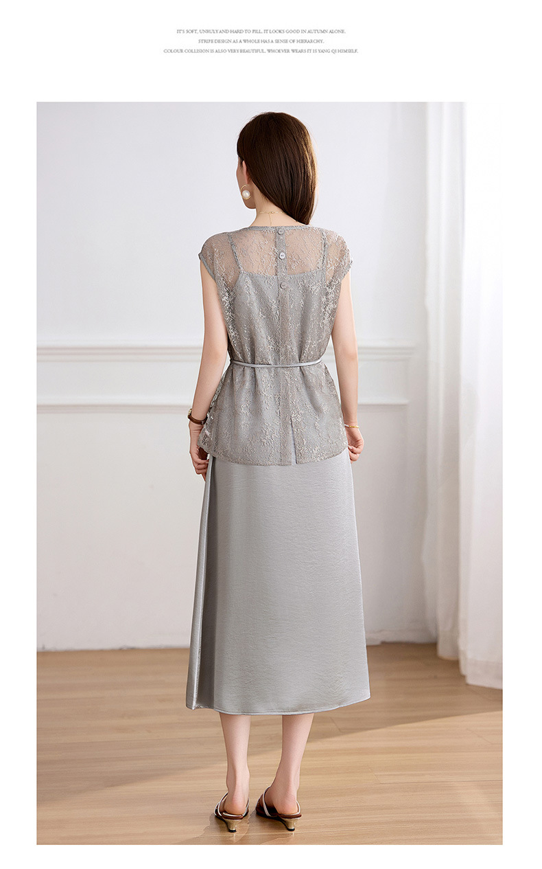 Đầm maxi nữ hai dây thắt eo thanh lịch mùa hè JX2619 — màu xám, màu mơ chi tiết 18