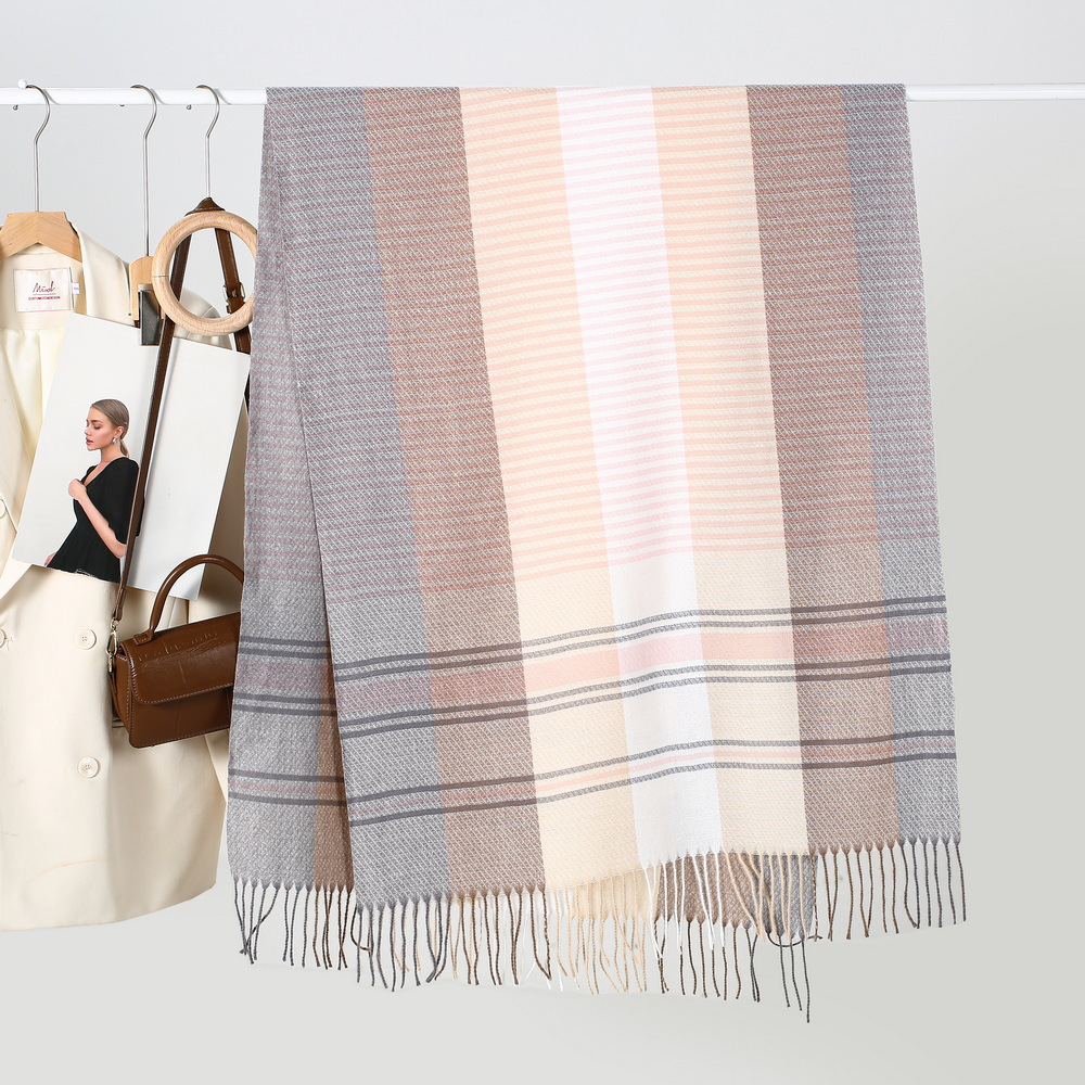 Neuer Herbst- und Winterschal mit horizontalen Streifen und Quaste, warmer Schal für Männer und Frauen, der gleiche Kaschmirschal_voghion.com