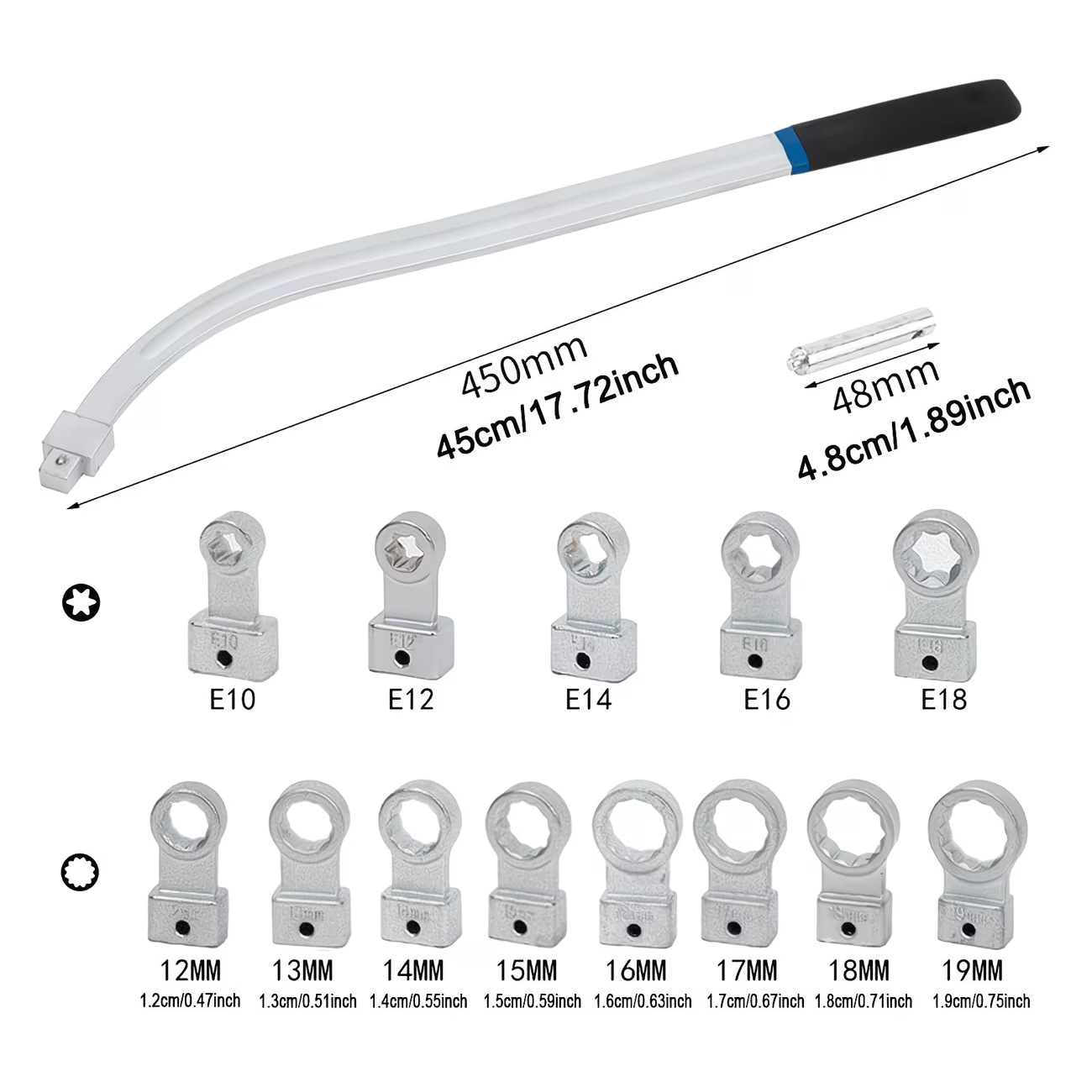 15-Piece Set of Pulley Wrenches, Engine Idler Tensioner Pulley Adjustment Wrenches, Extended Socket Wrenches
