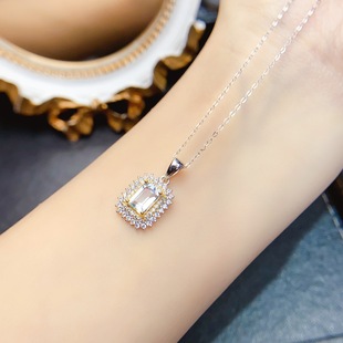New natural topaz pendant S925 silver inlaid main stone 4*6mm Joker net red explosions women's jewelry wholesale