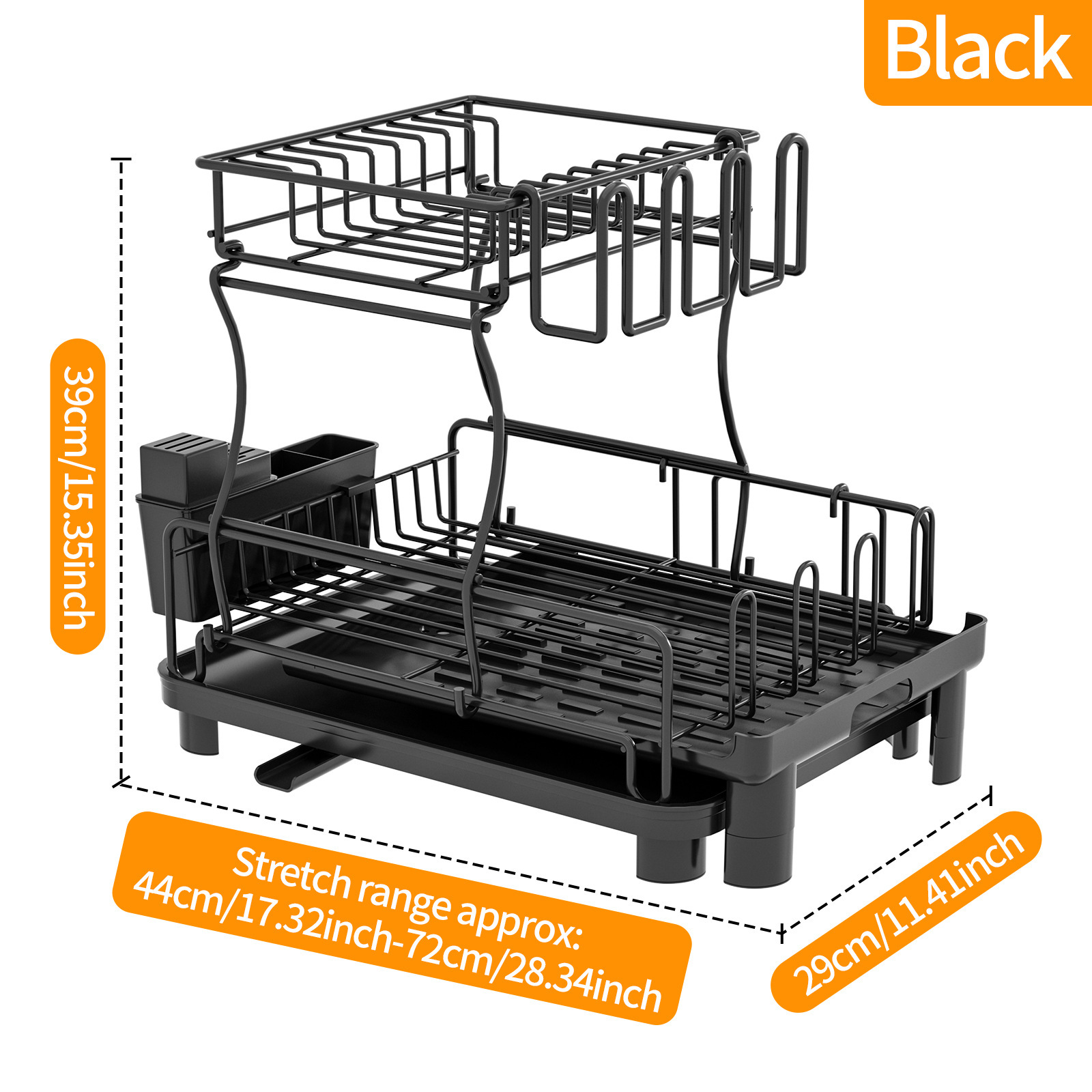 Amazon mesa doble capa drenaje rack de almacenamiento estante de platos retráctil estante de cocina para platos palillos cesta de drenaje