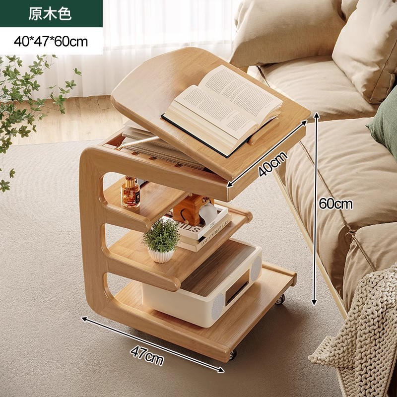 Estante al lado de la cama Dormitorio de madera maciza multicapa con ruedas Mesa al lado de la cama con sofá de sala de estar móvil