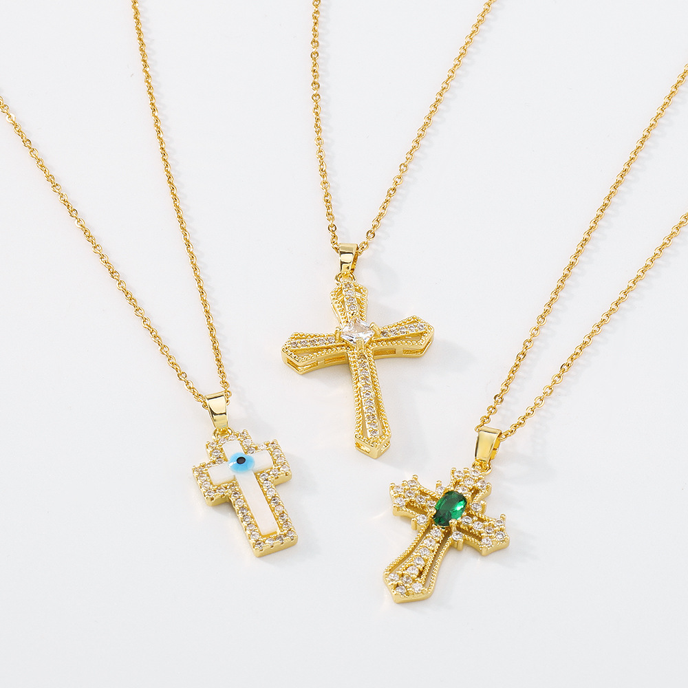 Exaggerated Cross Necklace Geometric Micro-inlaid Zircon Necklace display picture 12