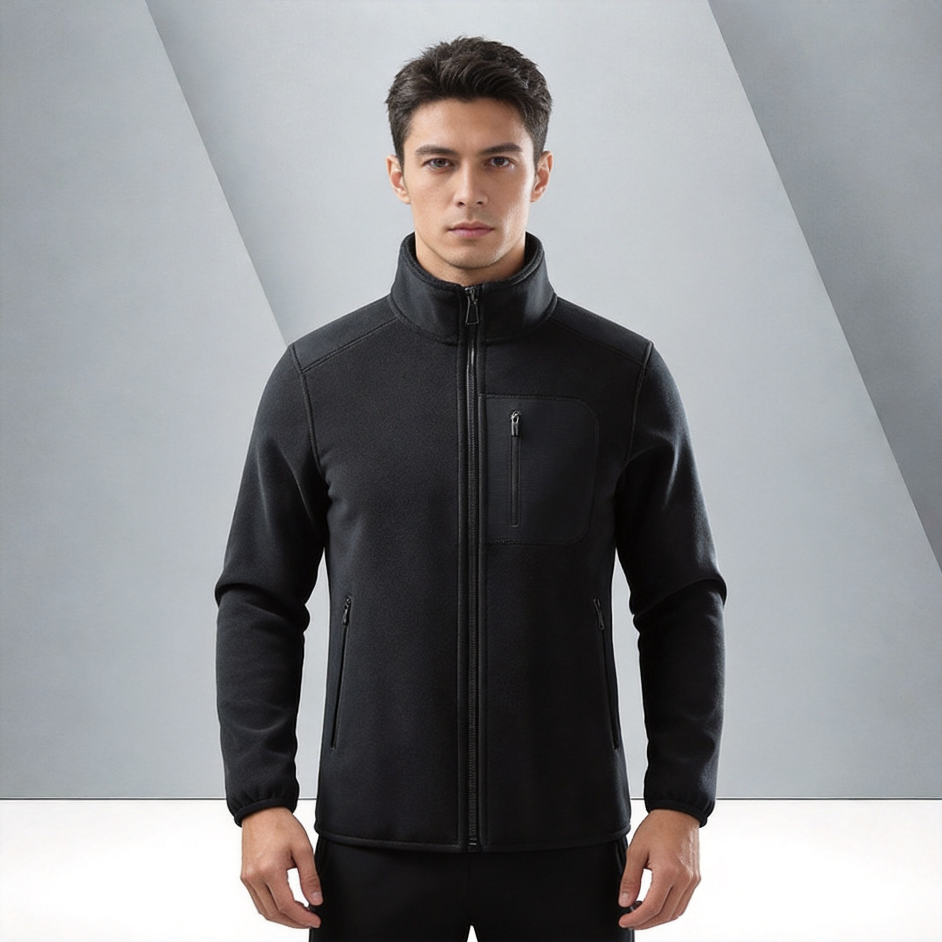 High-Quality Outdoor Jacket Similar to Big Brand Models, with Fleece Lining, Thickened Stand Collar, Warm Fleece Zip-Up Jacket with Printed Logo