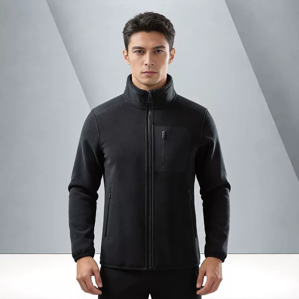 High-Quality Outdoor Jacket Similar to Big Brand Models, with Fleece Lining, Thickened Stand Collar, Warm Fleece Zip-Up Jacket with Printed Logo