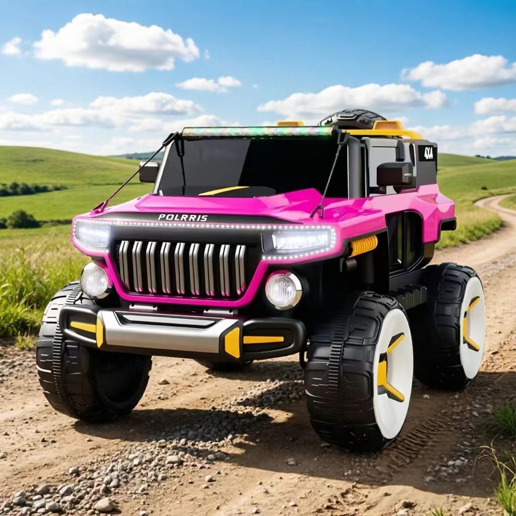 Coche Eléctrico Infantil de Cuatro Ruedas de Plástico con Control Remoto, Música y Batería Recargable