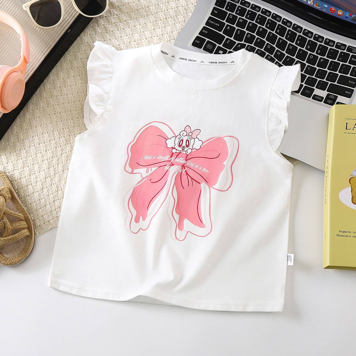夏季新款纯棉女童翅膀飞袖t柔软透气吸汗百搭短袖可爱时尚百搭T