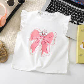 夏季新款纯棉女童翅膀飞袖t柔软透气吸汗百搭短袖可爱时尚百搭T