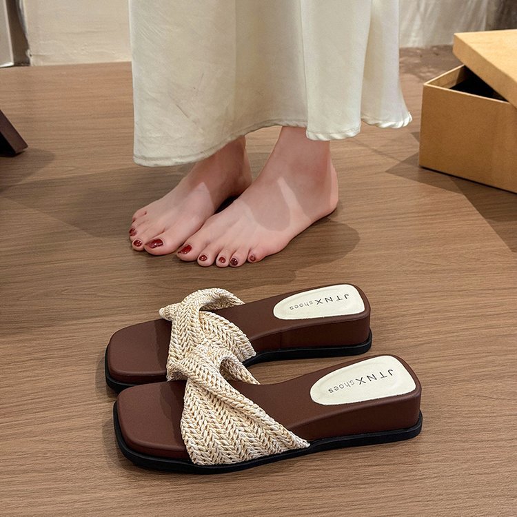 Wedge-Heeled Brown French-Style Slip-On Sandals Fairy Shoes for Outdoor Wear 2025 Summer Retro Vacation Roman Sandals
