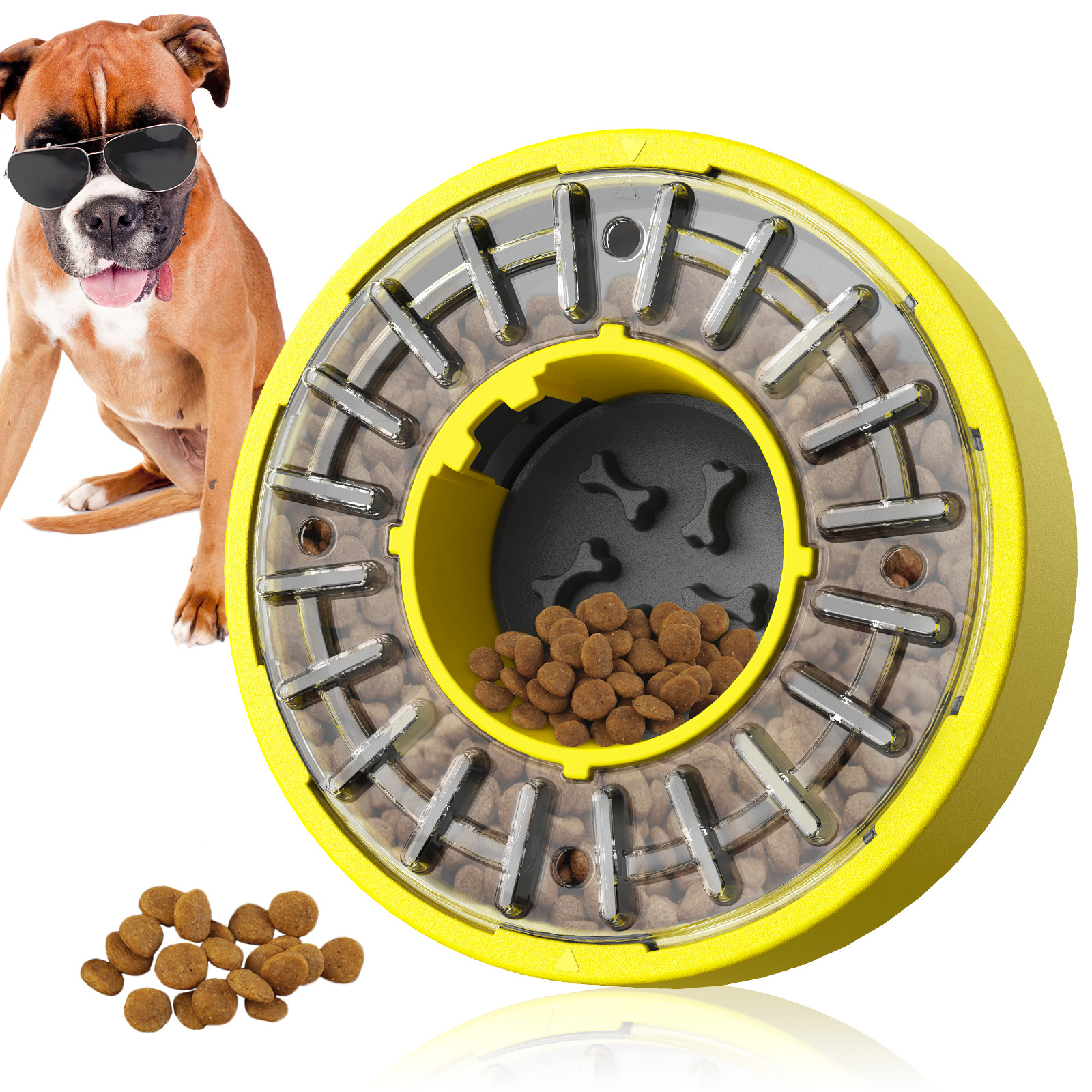 Rotating Slow Feeder Dog Bowl with Adjustable Food Dispensing Holes Rotating Slow Feeder Dog Bowl with Adjustable Food Dispensing Holes