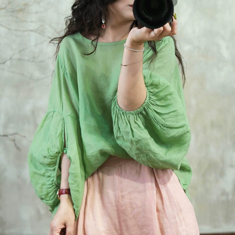 Литературная весна и лето новые модные рукава фонарь с круглым вырезом