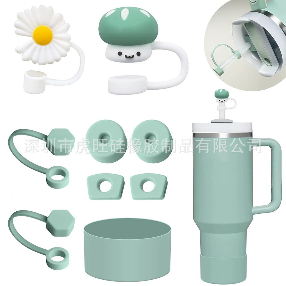 Подходит для термокружки Stanley: набор из 9 предметов — силиконовый чехол для кружки, защита от проливания, заглушка для холодных напитков, набор колпачков для трубочек с мультяшным дизайном.