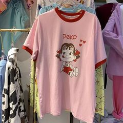 2025 半袖 Tシャツ女性の夏の新しい韓国語版イントレンディな漫画プリントルーズデザインニッチ多用途半袖