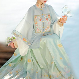 2025 Summer New Ming-Style Hanfu Women's New Style with Horse Face Elements, Ancient Style Stand Collar Elegant Daily Outfit