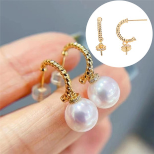 Little Red Book popular letter C shape stud earrings zircon pendant empty support 925 silver needle copper plated real gold material accessories