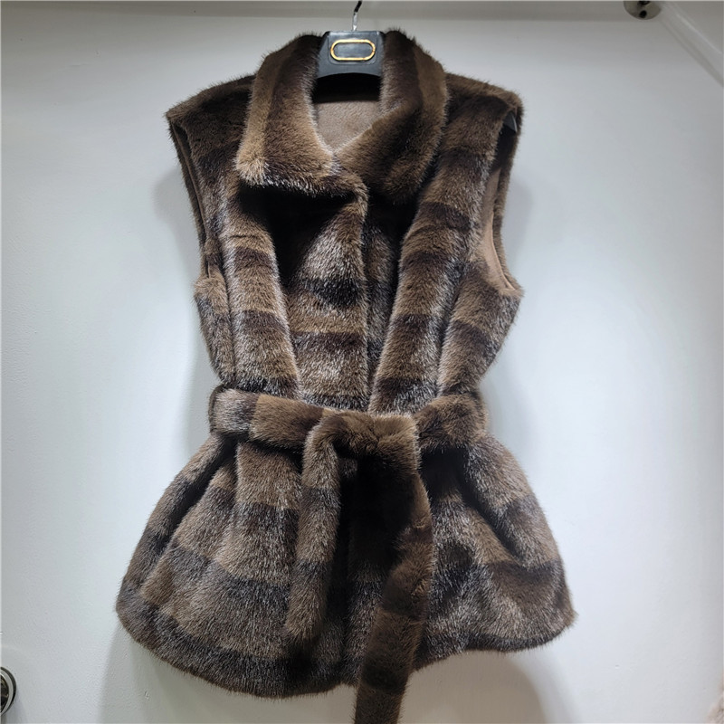 cálido visón moda versátil chaleco mujer viejo estilo retrógrado chaleco de piel verde joven nuevo