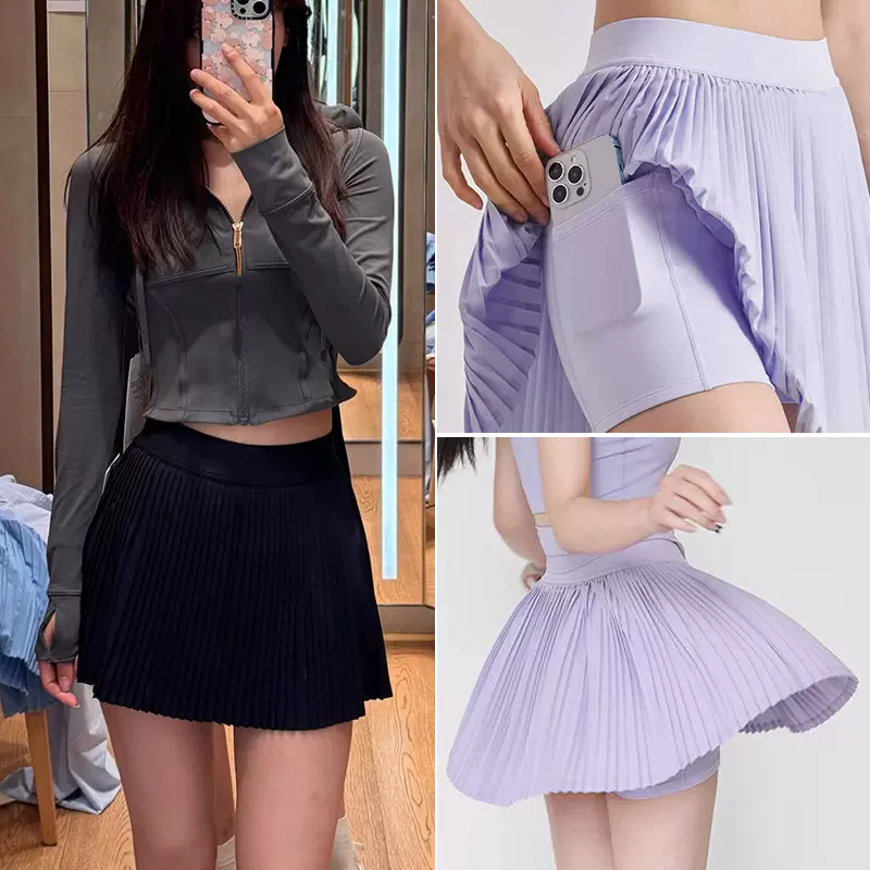 高腰运动短裙女夏宽松羽毛球网球裙小个子健身瑜伽服半身裙百褶裙