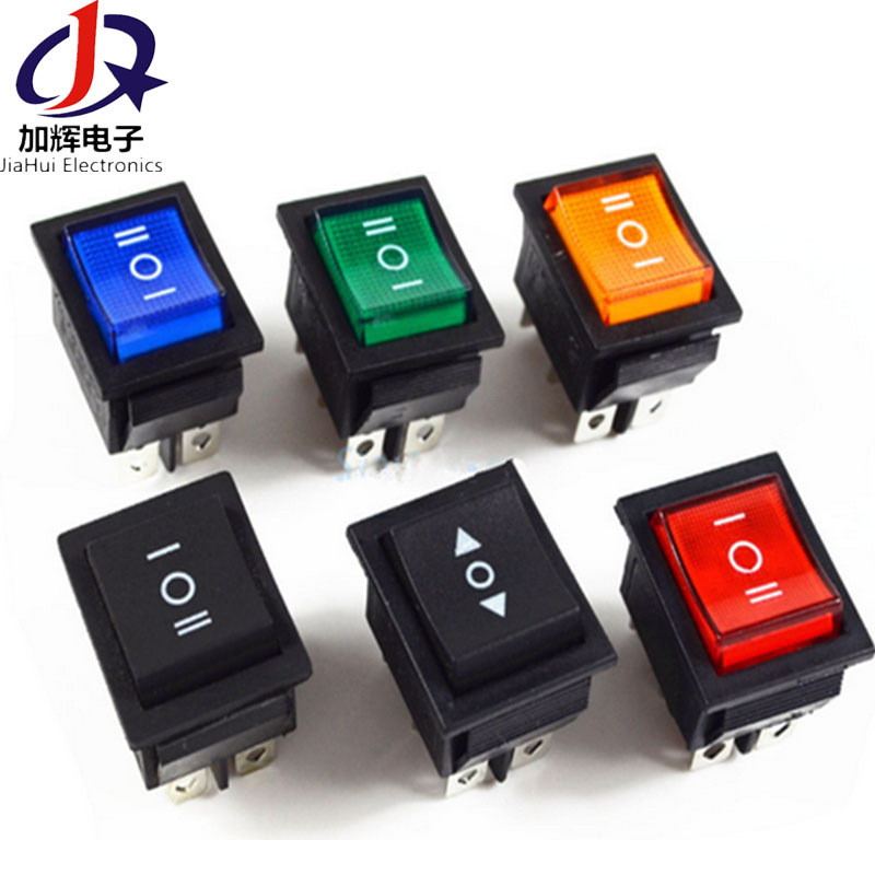 厂家营销船型开关 KCD4 双卡位翘板 2挡3档4脚 6脚红绿色带灯电源