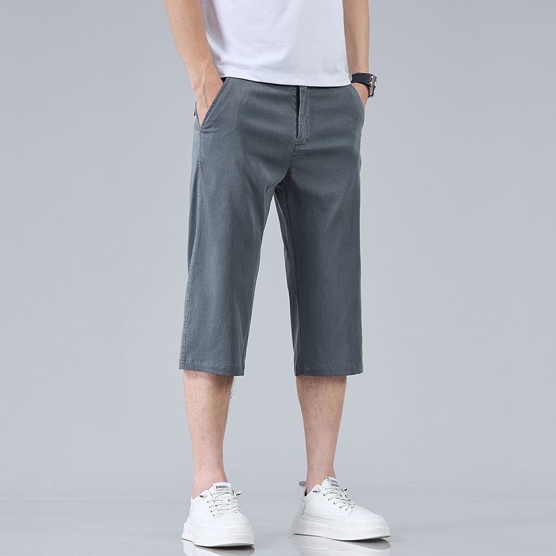 Casual Men's Trendy Fashion Cropped Pants Summer Versatile Cool Elastic Waist Dress Pants 7/8 Length Thin Shorts Casual Men's Trendy Fashion Cropped Pants Summer Versatile Cool Elastic Waist Dress Pants 7/8 Length Thin Shorts