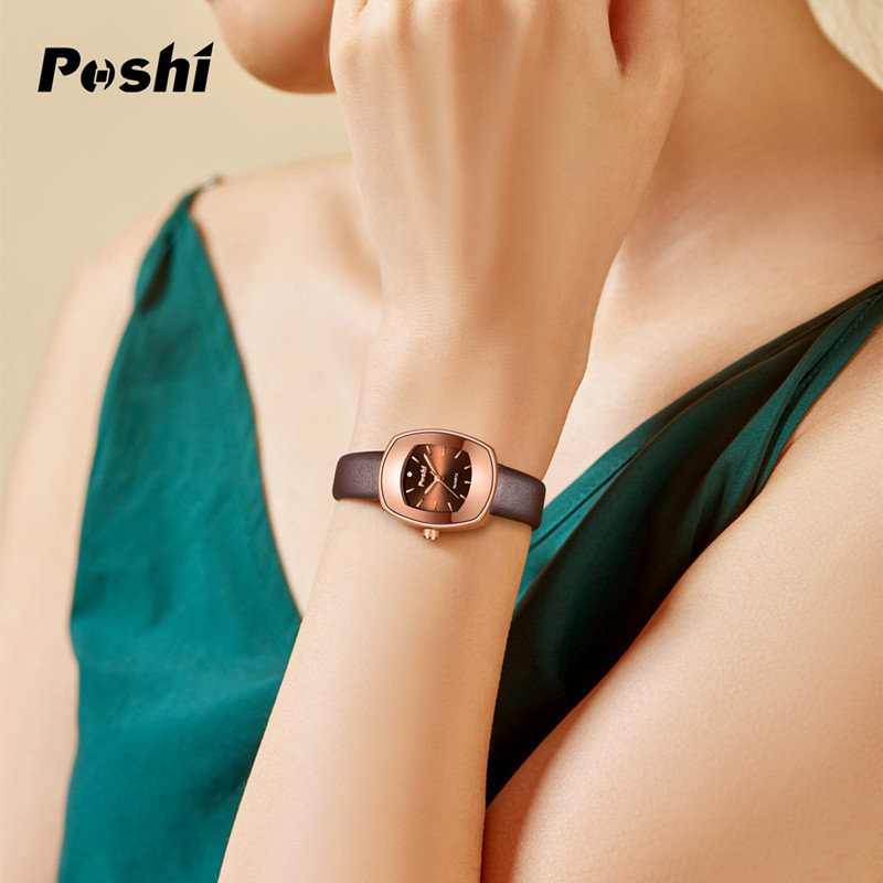 POSHI reloj retro pequeño cubo de vino reloj cinturón de mujer elegante pequeño reloj cuadrado movimiento de cuarzo reloj de mujer al por mayor