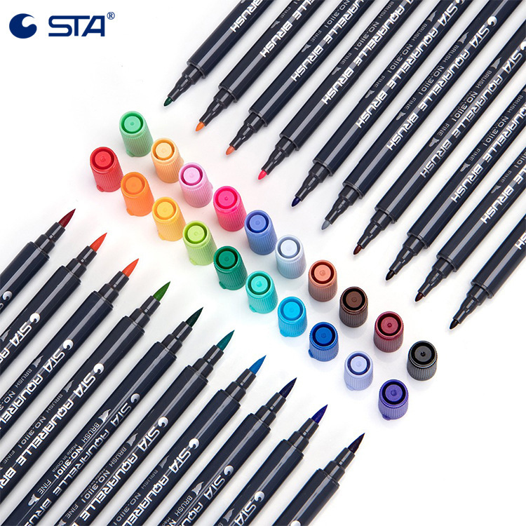 STA Double-Head Colored Water-Based Markers Set, Soft Tip Drawing Pen, Watercolor Pen, Sign Pen 3110