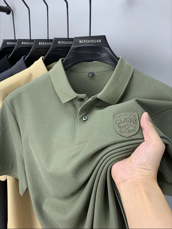 軽くて高級な高級刺繍ポロシャツメンズビジネスラペル半袖Tシャツトップ2025夏トレンドのクロスボーダー限定|undefined