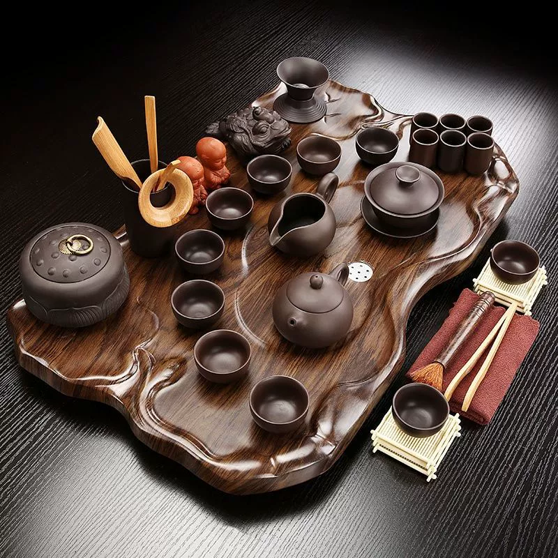 Glass tea set from natural wood for office, simple and elegant design