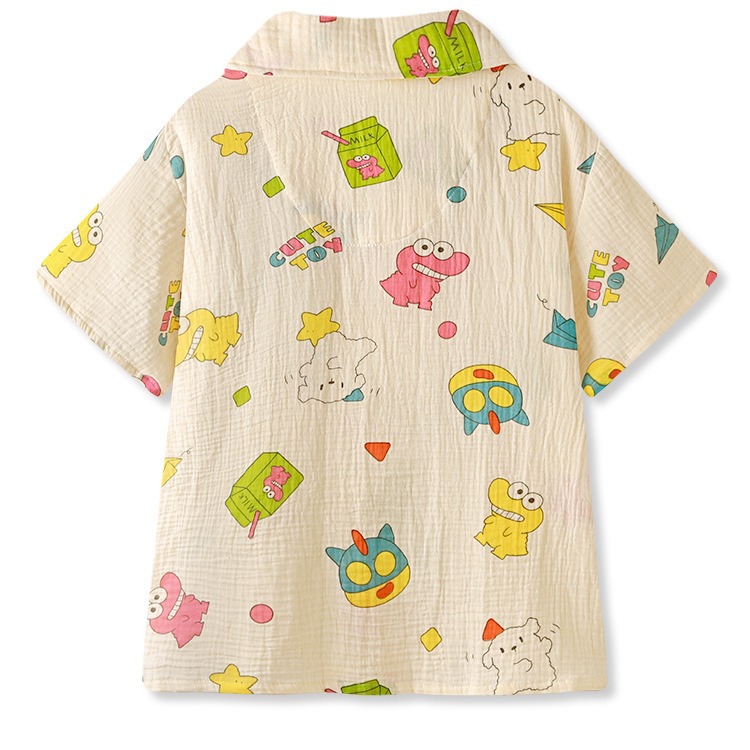 Verano nuevo estilo de imitación vestido de pijama de mujer lindo dibujo animado dinosaurio dulce vestido de pijama casero delgado transmisión en vivo