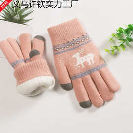 2025冬季针织毛线手套男女保暖防寒双层加厚保暖触屏手套防寒分指