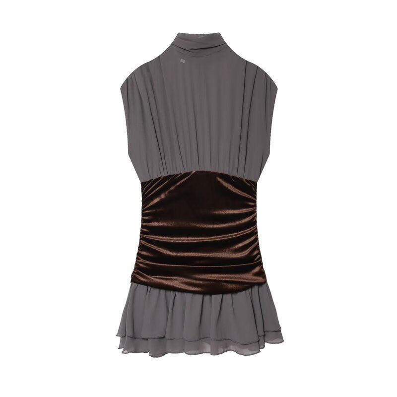 Yg2025 European and American Fashion Winter New Velvet Splicing Dress Pleated Slim Mini Skirt
