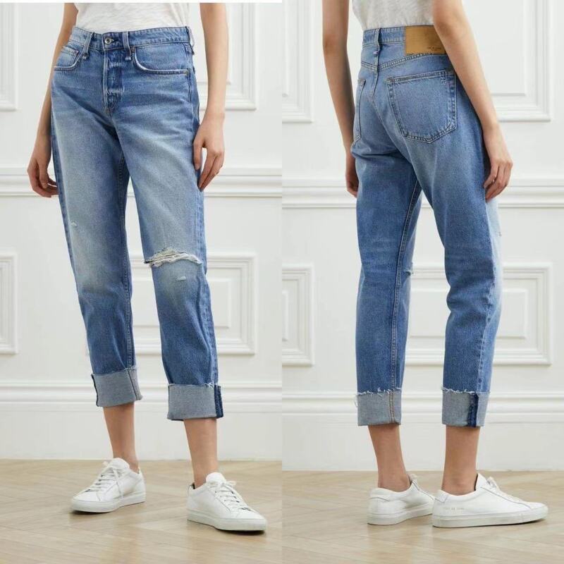 European and American Rag Same Style Boyfriend Style High Waist Curled Straight Ripped Jeans for Women European and American Rag Same Style Boyfriend Style High Waist Curled Straight Ripped Jeans for Women