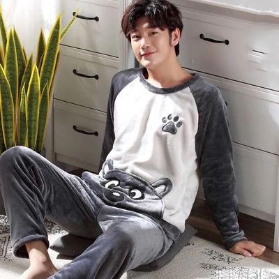 珊瑚绒睡衣男冬季加厚加绒春秋冬款男士法兰绒家居服冬天男款套装