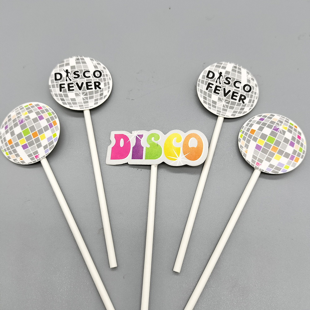 En stock tarjeta desechable paja de papel de disco música bar cóctel fiesta postre pastel decoración paja