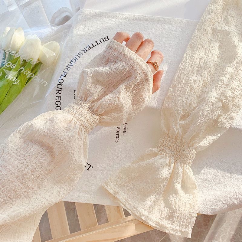 Summer Women's Ice Silk Sun Protective Sleeves Pleated Bubble Ice Sleeves Sun Protective UV Protective Gloves Arm Sleeves Driving Ice Sleeves