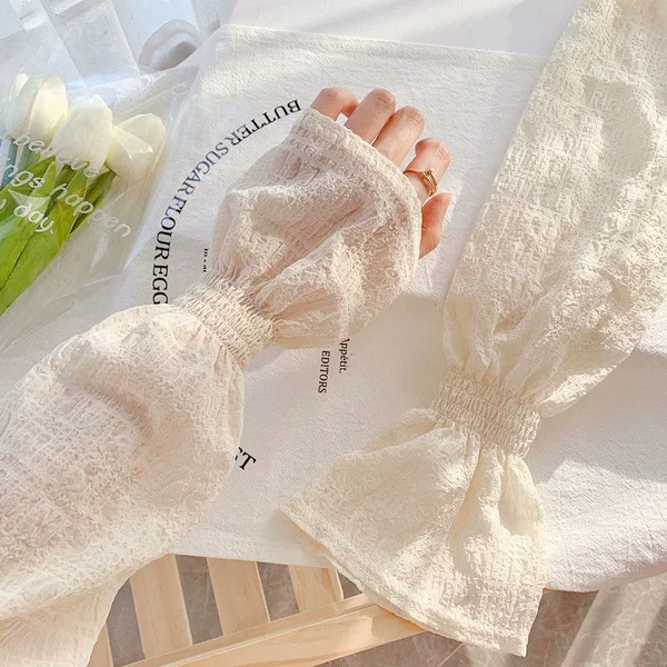 Summer Women's Ice Silk Sun Protective Sleeves Pleated Bubble Ice Sleeves Sun Protective UV Protective Gloves Arm Sleeves Driving Ice Sleeves