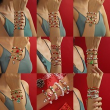 跨境圣诞节饰品圣诞老人麋鹿软陶串珠手链欧美时尚新款节日手饰女