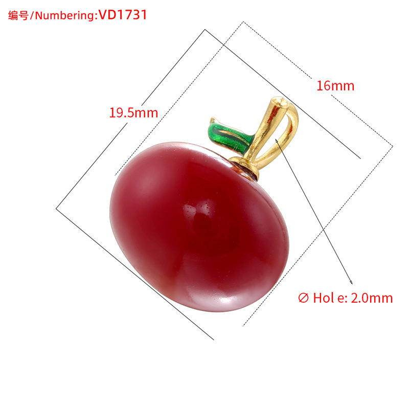 Hole 2~2.9mm Hole Size 1 Piece 14*18MM Hole 2~2.9mm Brass Apple Pendant