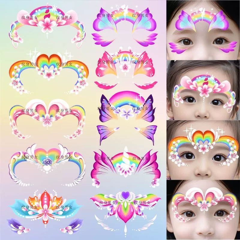[Стикер для лба 'Paradise Forehead Sticker'] Детский цветочный фейский рисунок на лбу, браслет на руку принцессы Эльза, татуировка цветок, стикер