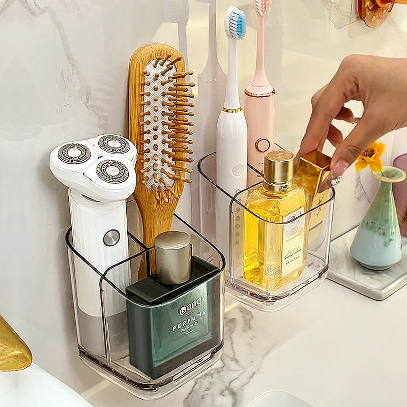 Electric Toothbrush Storage Rack Without Punching Wall-Mounted Bathroom Storage and Organization Rack Household Toothpaste Toothbrush Storage Rack