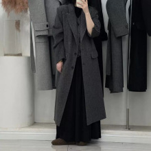 2024秋冬新款韩系假两件西装款宽松加长长毛厚双面呢羊毛大衣外套