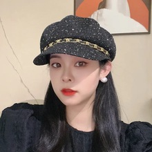 亮片镂空八角帽子女夏季出游百搭防晒草帽英伦鸭舌贝雷帽ins风