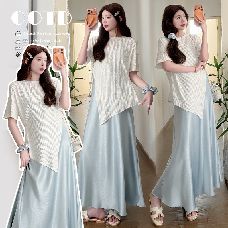 Real Shot~2026 Summer Fashion Simple, Comfortable, and Relaxed Style Maternity Slip Dress + Outerwear Set